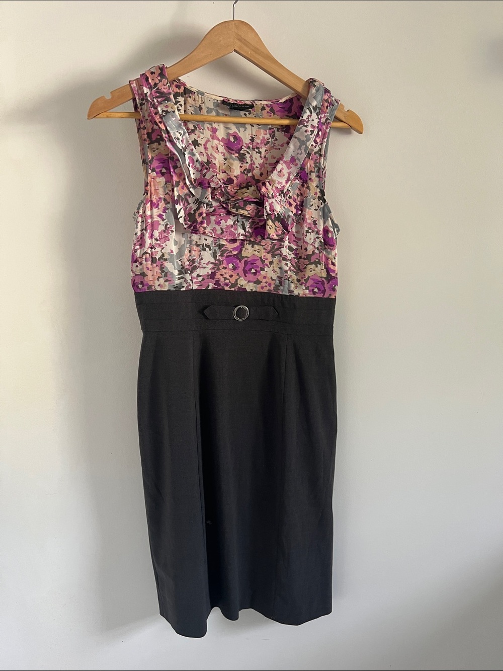 Tahari ASL Floral Pink & Charcoal Sleeveless Sheath Dress